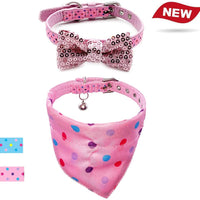 Azuza - Collares para gato pequeño con campanas extraíbles, 2 unidades de collares de piel sintética con pajarita y bandana - BESTMASCOTA.COM