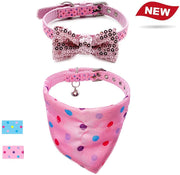 Azuza - Collares para gato pequeño con campanas extraíbles, 2 unidades de collares de piel sintética con pajarita y bandana - BESTMASCOTA.COM