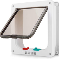 Depets - Puerta con solapa para gatos con 4 vías (tamaño externo 7.5 x 7.5 in), kit de puerta magnética para mascotas, color blanco, resistente a la intemperie, puerta para gatos y perros - BESTMASCOTA.COM
