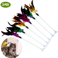 Cat Teaser Wand, 3 Packs Update Metal Wire Spring Cat Toy with Feather and Bell Sucker Cat Teaser Rod Interactive Cat Tease Toys - BESTMASCOTA.COM