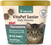 naturvet Vitapet Senior Vitaminas Diarias Plus Glucosamina para gatos, 60 CT masticables, fabricado en EE. UU. - BESTMASCOTA.COM