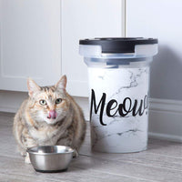 Huellas Pet de plástico contenedor de comida, Meow diseño de mármol, 15lb - BESTMASCOTA.COM