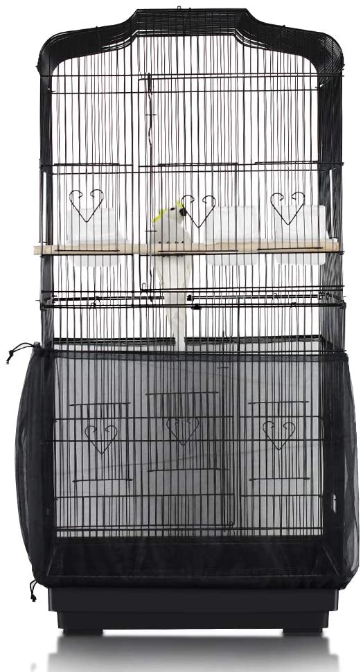 ASOCEA Universal Birdcage Cover Bird Cage Seed Catcher Parrot Cage Mesh Skirt Birdseed Nylon Net Guard Extra Large - Black (Not Include Birdcage) - BESTMASCOTA.COM