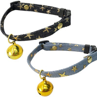 SLSON - 2 collares para gatos con campana para gatitos y cachorros, lindo collar con patrón de estrellas y campana dorada para gatito de mascota ajustable de 8 a 12 pulgadas - BESTMASCOTA.COM