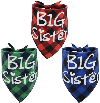 Busypaws 3 PCS Big Brother Dog Bandanas Plaid Reversible Triangle Bibs Pet Scarf Accessories - BESTMASCOTA.COM