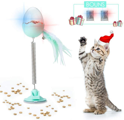 Delomo - Dispensador de comida para gatos, juguete interactivo inteligente con luz LED, juguete alimentador de gatos con campana de plumas, alimentador de juguetes IQ para gatos - BESTMASCOTA.COM