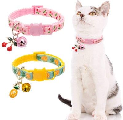 BINGPET - Collar para gato con campana, 2 collares de seguridad ajustables para gato, piña y cereza - BESTMASCOTA.COM