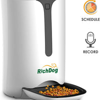 RICHDOG Alimentador automático para gatos, temporizador programable y control de porciones para cada comida, grabadora, enchufe de pared USB y baterías, alimentador automático para gatos para todos los animales pequeños (hasta 4 comidas/día 7 L) - BESTMASCOTA.COM