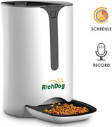 RICHDOG Alimentador automático para gatos, temporizador programable y control de porciones para cada comida, grabadora, enchufe de pared USB y baterías, alimentador automático para gatos para todos los animales pequeños (hasta 4 comidas/día 7 L) - BESTMASCOTA.COM