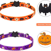 PAWCHIE 2 collares para gatos de Halloween con campana ajustable Breakaway Cat Collar con patrón de murciélago de calabaza para fiesta de Halloween - BESTMASCOTA.COM