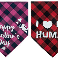 PUPTECK Valentine's Day Dog Bandana - 2 Pack Sweet Plaid Triangle Bibs Scarf Accessories for Dogs Cats Pets, I Love My Human, Happy Valentine's Day, Super Soft Scarf, Red and Pink - BESTMASCOTA.COM