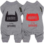Fitwarm - Juego de 2 prendas de pijama para perro con texto en inglés "Daddy Mommy is My Superhero", pijamas para gato, pijamas, pijamas, algodón, gris - BESTMASCOTA.COM