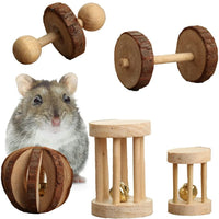 Masticar Juguetes de hámster Pack de 5 – Natural de madera pino mancuernas ejercicio rodillo de Bell dientes cuidado Molar juguete para conejos rata Guinea Pig y otros pequeños mascotas jugar juguete - BESTMASCOTA.COM