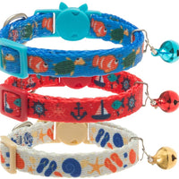 PAWCHIE - Collar ajustable para gato con campana, diseño de patrón oceánico para gatito (3 unidades) - BESTMASCOTA.COM
