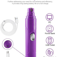 Molinillo de uñas Rull para perros, con bajo ruido eléctrico para mascotas, cortadora de uñas sin dolor, herramienta de aseo para perros, gatos, animales pequeños, molinillo de uñas recargable - BESTMASCOTA.COM