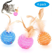 Fun Meows Interactive Cat Ball Toys with Feather,The Best Brightly Colored Cat Toys with Bells,Health Sport for Your Cat.Hour of Entertainment,Safe for Your Kitty,Pack of 4 - BESTMASCOTA.COM