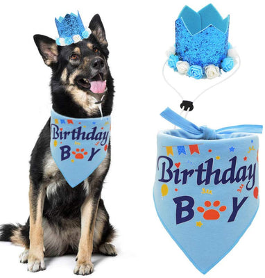 Bandana de cumpleaños para perro, pañuelo y corona, sombrero de cumpleaños, diseño de flores para perros de tamaño mediano a grande - BESTMASCOTA.COM