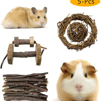 Rieibi Juguetes para masticar hámster, paquete de 5 pequeños juguetes de actividad animal accesorios de cuidado de los dientes Molar juguete para conejos, jerbiles, cobayas, ratas, chinchillas - BESTMASCOTA.COM