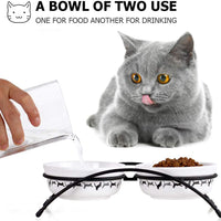 Y YHY Cuencos de cerámica para gatos y mascotas, cuencos de agua o alimentos de 312 ml, platos dobles para gatos, regalo para gato, color blanco - BESTMASCOTA.COM