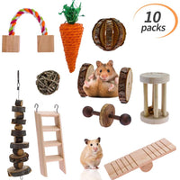 Pikakos Juguetes para masticar hámster, 8/10 piezas, accesorios para jaula de ratas para animales pequeños, cobaya, chinchilla, conejo, juguetes para ocultar y cuidar los dientes - BESTMASCOTA.COM