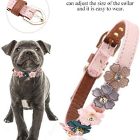 Axgo - Collar ajustable de piel sintética para gato, diseño de margaritas y diamantes de imitación, 0.5 x 13.4 in, color rosa - BESTMASCOTA.COM