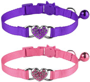 Mtliepte 2 Pcs Cat Collars Heart Bling Breakaway with Bell Nylon Adjustable for Kitty - BESTMASCOTA.COM