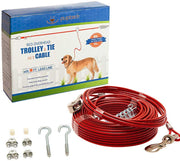 PUPTECK - Cable para perro de correr, 100 pies, pesado, con 10 pies de camino para perro de hasta 125 libras, color rojo - BESTMASCOTA.COM