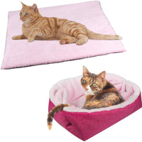 YUNNARL - Cama para gato (convertible) - Alfombrilla para gatos de pelo ligero y cálido, lavable a máquina, ideal para interiores de gatos, suelos, asientos traseros de coche, color rosa - BESTMASCOTA.COM