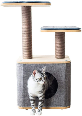 Torre de árbol para gatos con cuerda de papel cubierta de cuerda para rascar el centro de actividad para escalada, relajarse y jugar. - BESTMASCOTA.COM