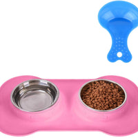 Hubulk - Cuencos para perros, 2 cuencos de acero inoxidable con alfombrilla de silicona antideslizante antiderrames + cuencos de agua y alimentos para alimentar perros pequeños, medianos, grandes, gatos, cachorros - BESTMASCOTA.COM