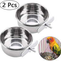 Comedero de pájaros con abrazadera, jaula de acero inoxidable para alimentos, cuencos de agua para loro, comedero de pájaros para jaula, animales pequeños, loro, pinzones, chinchilla – 2 paquetes - BESTMASCOTA.COM