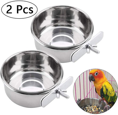 Comedero de pájaros con abrazadera, jaula de acero inoxidable para alimentos, cuencos de agua para loro, comedero de pájaros para jaula, animales pequeños, loro, pinzones, chinchilla – 2 paquetes - BESTMASCOTA.COM