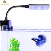 SunGrow Luz LED de color blanco y azul para acuarios y terrarios, bombillas LED, botón de interruptor para elegir color de luz, brazo de metal flexible para ajustar la iluminación, iluminar el tanque de peces con baja radiación - BESTMASCOTA.COM