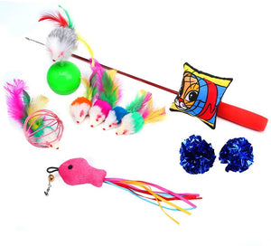 upsimples Cat Toys Including Cat Teaser Wand Interactive Feather Toy Fluffy Mouse Mylar Crinkle Balls Catnip Pillow for Kitten Kitty - BESTMASCOTA.COM