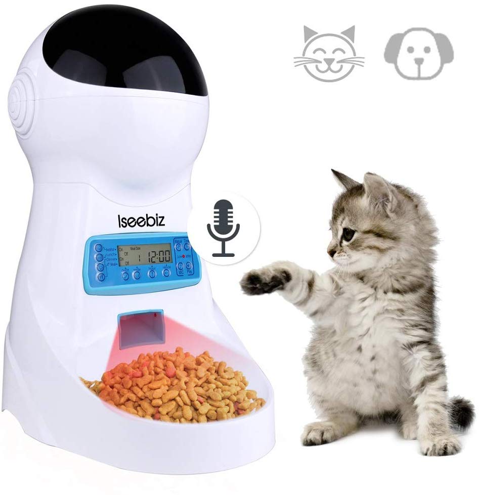 Iseebiz - Comedero automático para gatos, dispensador de comida para  mascotas de 3 litros, para perros de gatos medianos y grandes, 4 comidas,  grabadora de voz y temporizador, programable, control de porciones