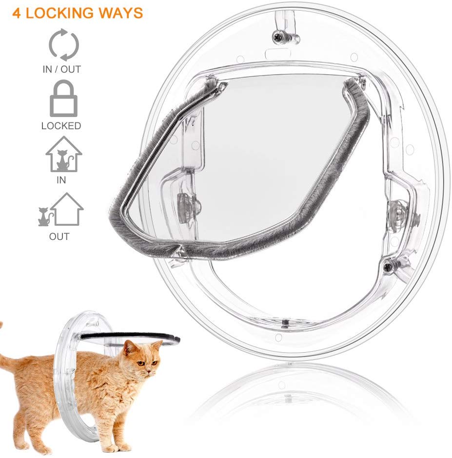 Pet Puerta para gatos y perros pequeños con 4 maneras Cerradura, Ronda Cat Flap clara con puerta maletero Kit mejor Fits para ventana/puerta corredera de vidrio/cristal ventana, resistente a la intemperie de visualización y bajo mantenimiento - BESTMASCOTA.COM