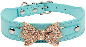 aolove Moda Rhinestones Diamante mariposa lazo corbata ajustable Piel Sintética mascota collares para perros gatos cachorro - BESTMASCOTA.COM