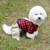 SMALLLEE_LUCKY_STORE Pet Clothes for Small Dog Cat Red Plaid Shirts Sweater with Khaki Overalls Pants Jumpsuit - BESTMASCOTA.COM