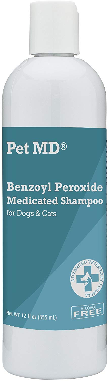 Champú medicado con peróxido de benzoilo para perros y gatos de Pet MD, eficaz para seborrea, caspa, sarna, alivio de picaduras de insectos, acné y foliculitis, aroma cítrico, de 12 onzas. - BESTMASCOTA.COM