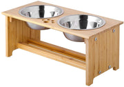 Cuencos elevados para mascotas para gatos y perros – Cuencos de bambú para comida y agua para perros y gatos, con 2 cuencos de acero inoxidable y pies antideslizantes – pendiente de patente - BESTMASCOTA.COM