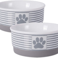 Bone Dry DII Paw Patch & Stripes Ceramic Pet Bowl for Food & Water with Non-Skid Silicone Rim for Dogs and Cats - BESTMASCOTA.COM