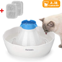 Fuente de agua para mascotas OWNPETS, 2,3 L o 0,6 galones, silenciosa, automática, fuente de agua para gatos y perros - BESTMASCOTA.COM
