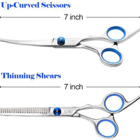 Elfirly - Tijeras de aseo para perro con punta redonda de seguridad (2 unidades, tijeras curvas, tijeras de espesor para aseo) - BESTMASCOTA.COM