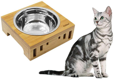 Petilleur - Cuencos elevados de madera con soporte de bambú para gatos y cachorros - BESTMASCOTA.COM