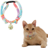 Necoichi Chirimen Cat Collar with Clover Bell, Handcrafted in Japan, 1 Size fits All - BESTMASCOTA.COM