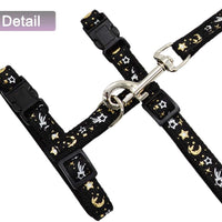 Cat Harness and Leash Set for Outdoor Walking Escape Proof Adjustable Soft Safety Strap with Golden Star and Moon Design Glow in The Dark - BESTMASCOTA.COM