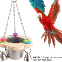 HEEPDD comedero para pájaros para jaula, ahorra espacio para colgar, taza de alimentación de acero inoxidable con campana y juguete para masticar para loros de tamaño pequeño y mediano - BESTMASCOTA.COM