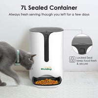 RICHDOG Alimentador automático para gatos, temporizador programable y control de porciones para cada comida, grabadora, enchufe de pared USB y baterías, alimentador automático para gatos para todos los animales pequeños (hasta 4 comidas/día 7 L) - BESTMASCOTA.COM