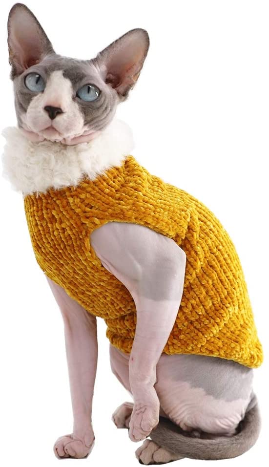 Kitipcoo Sphynx - Ropa de invierno para gatos, abrigo de pelo sintético cálido, abrigo de cuello alto para gatos, pijamas para gatos y perros pequeños, suéteres para gatos sin pelo - BESTMASCOTA.COM