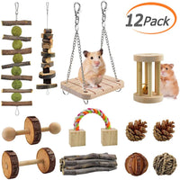 KATUMO Juguetes para masticar hámster, 12 piezas de madera natural, conejillos de indias, ratas, chinchillas, juguetes, accesorios adecuados para conejos, gerbios, mascotas pequeñas, accesorios para masticar y jugar ejercicio de dientes - BESTMASCOTA.COM